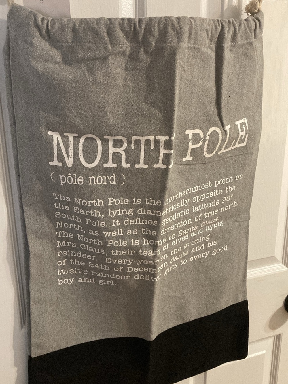 North Pole Decorative Hanging Towel in Gray with Black Trim